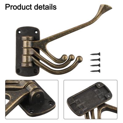 Bronze Folding Coat Hook with 3 Arms for Organizing Towels and Clothing