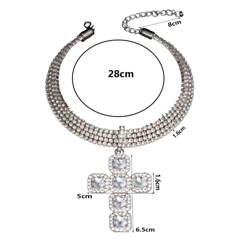 Personalized Rhinestone Cross Pendant Collar Exaggerated Necklace Women's Hip Hop Accessories