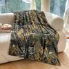 Realistic Camo with Leaves. Pattern Blanket Flannel Material Soft Warm for All Seasons, Home Outdoor Camping Picnics RV Gifts