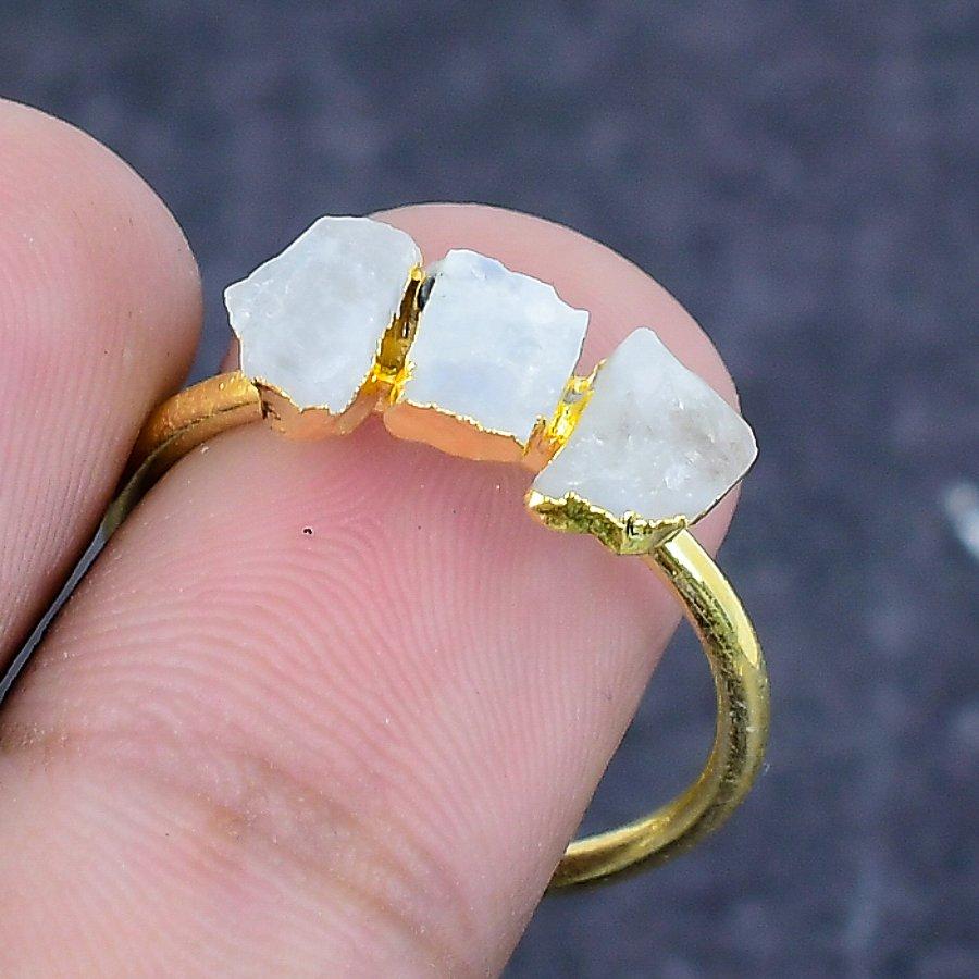 Natural Moonstone Rough 925 Sterling Silver Jewelry Ring Size Adjustable N8P60