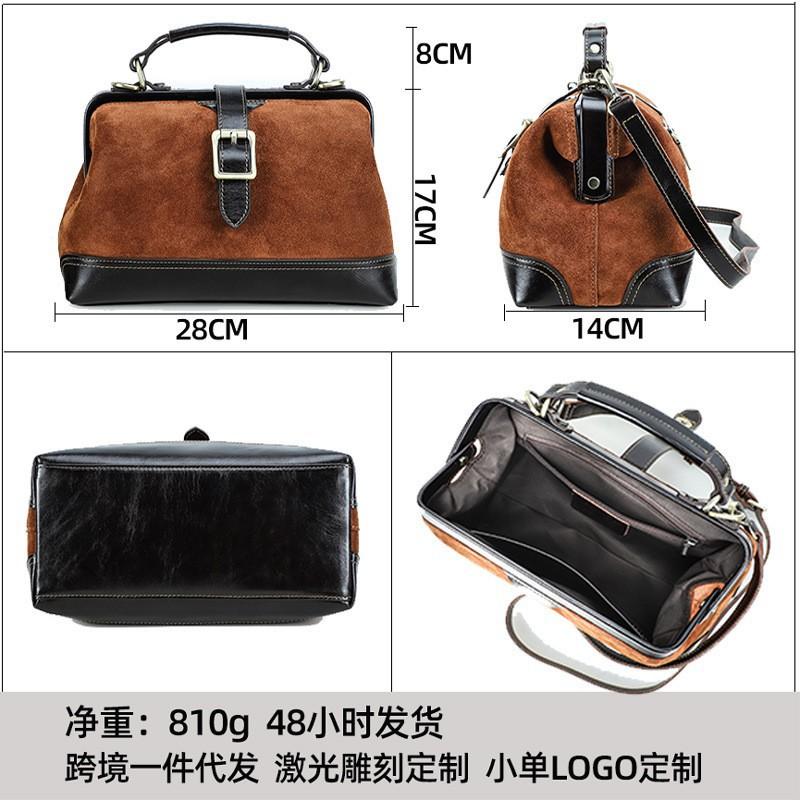 High Silk Shiny Cow Anti Fur Iron Hinge Women's Handbag Dual-use Doctor's Bag Genuine Leather Crossbody