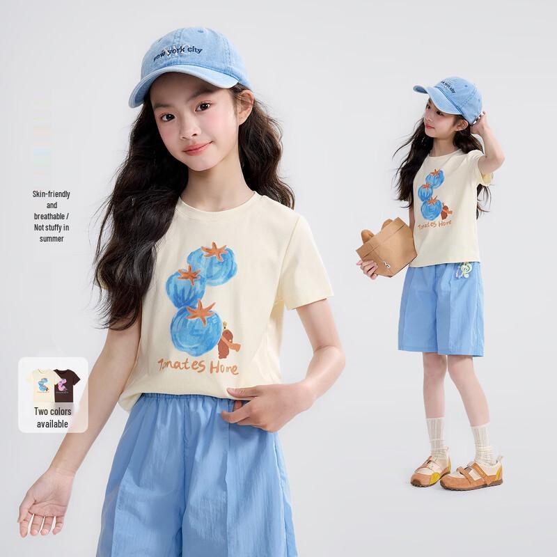 YuanYuan Princess Girls  Breathable Fruit Print Short Sleeve T-Shirt 130