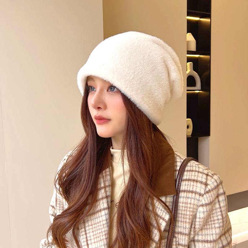 

Зимняя теплая новая женская шапка из искусственного норкового меха, пушистая утолщенная шапка с защитой ушей, уличная ветрозащитная однотонная плюшевая шапка высокого качества белый