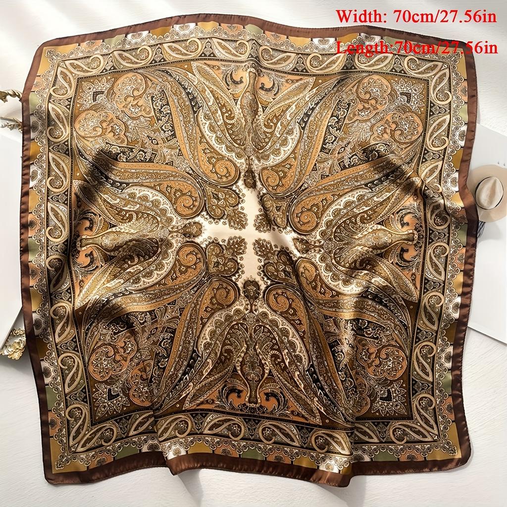 27.56" Paisley Print Small Square Scarf Simulated Silk Thin Neck Scarf Mature Style Sunscreen Headscarf For Women