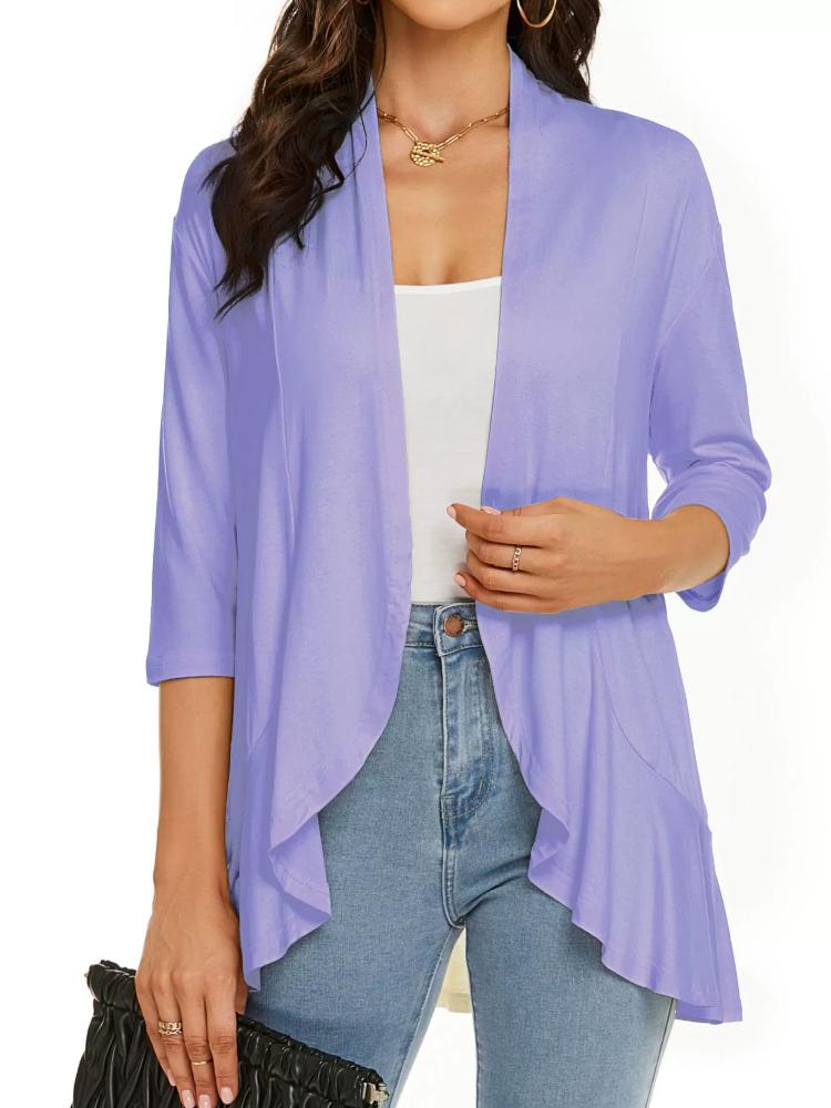 Cardigan stampato in tinta unita, nuovo per primavera e autunno, con maniche a sette quarti e top arricciato