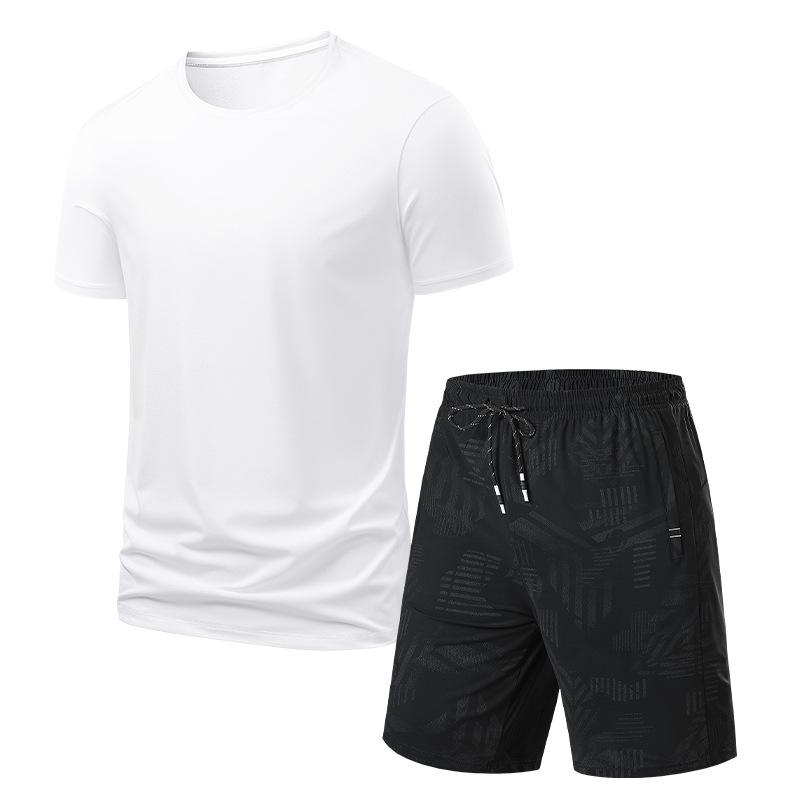 

Breathable Sports Suit T-shirt Men s Shorts Casual Two-piece Suit Men s Lightweight Breathable Quick-drying XXL білий