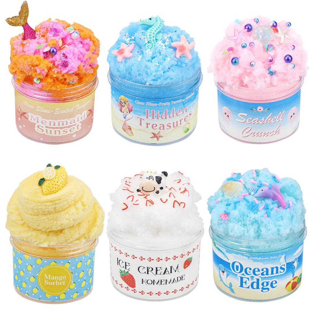 6pcs Ocean Cartoon Slime Cotton Mud Stretchy Putty 100ml Stress Relief Toy
