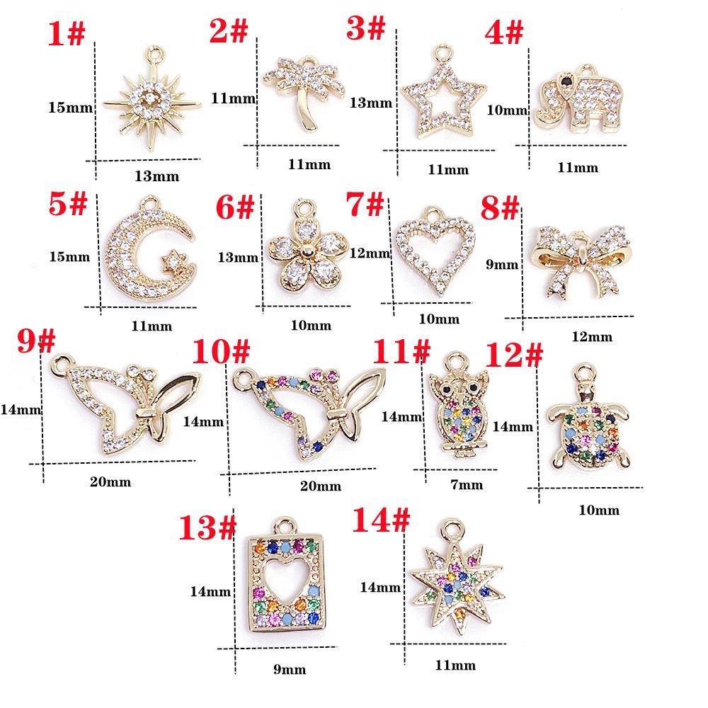 

10pcs 14K Gold Bag Color Retention Micro-Inlay Pendant Bow Pendant Heart-Shaped Diy Handmade Bracelet Necklace Jewelry Moon Pendant 9#