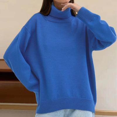 Maglione da Donna a Collo Alto Manica Lunga con Bordo a Coste Maglione Top Ampio Tinta Unita Lunghezza Media Maglia