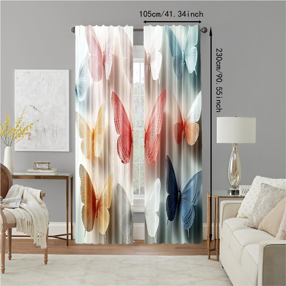 2 pcs   versatile polyester transparent curtains for home decoration Elegant Butterfly 1 for use in bedrooms and living rooms