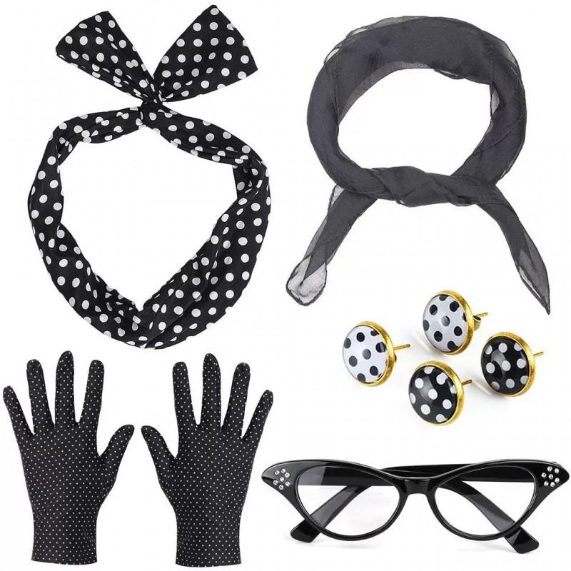 Festival Party Cosplay Set 1950s Retro Polka Dot Earrings Headband Glasses Costume
