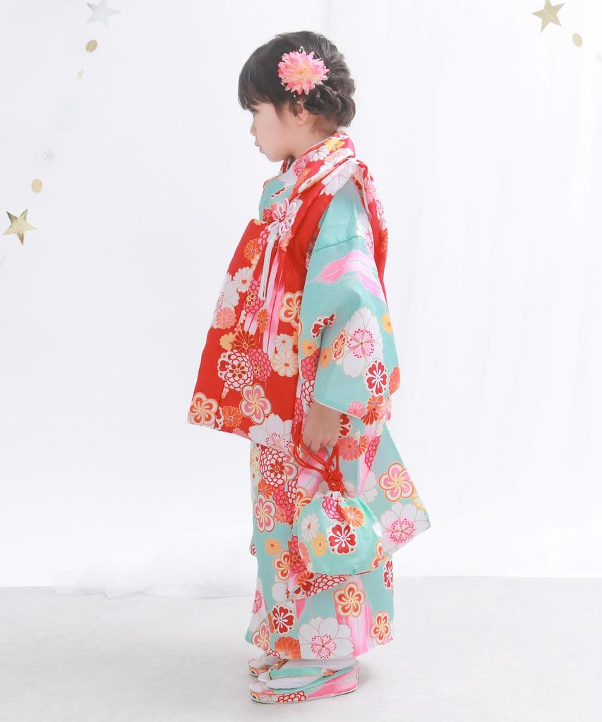 Kimono Set for Kimono Set Elegant A Set Patterned Nagajuban Hair Drawstring Waist Tabi Girls Aoi No [KYOETSU] [Kyoetsu] Shichi-Go-San (7-5-3 Festival)