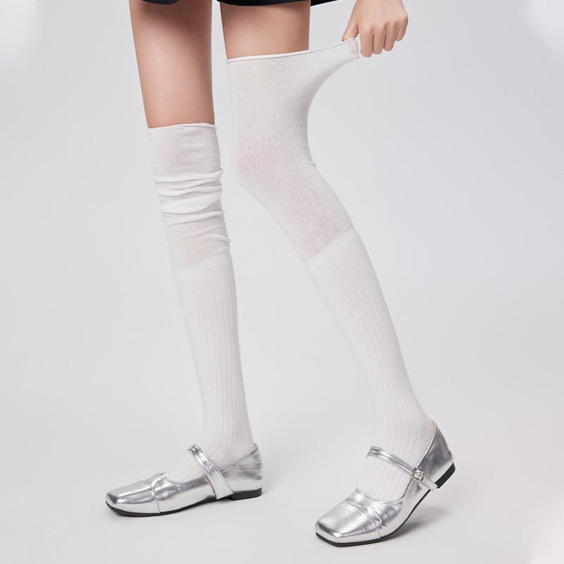 Maillard Socken Lange Stiefel Kniehohe Socken Damen Frühling und Herbst Grau Schlanke Beine Herbst und Winter Frotteesocken Einfarbig Lange Socken