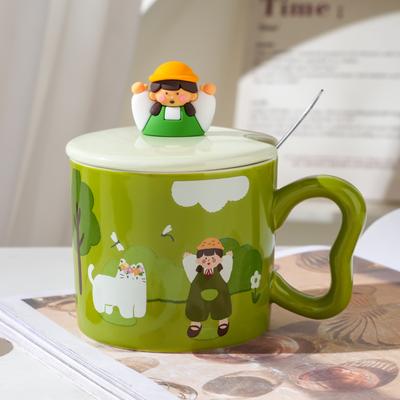 Gartenmädchen Tasse mit Deckel Löffel Keramik Wasserbecher Haushalts Souvenir Geschenk Hochwertiges Mädchen Geschenk