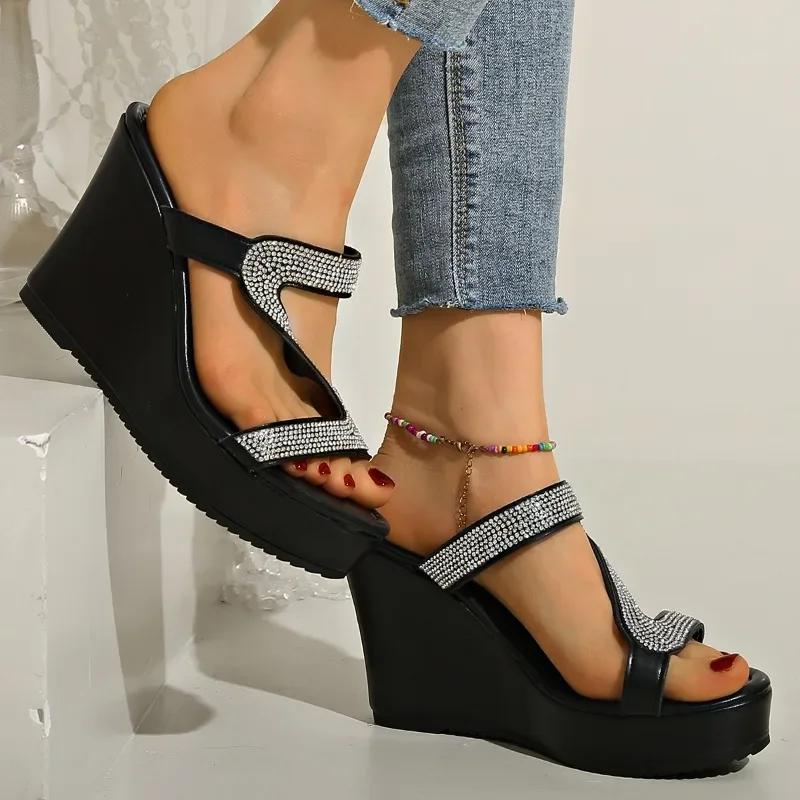 Fashion Shoes for Women 2025 Summer Open Toe Women's Slippers Hot Sale Crystal Platform Wedge Sandals Fashion High Quality Dress Slipper