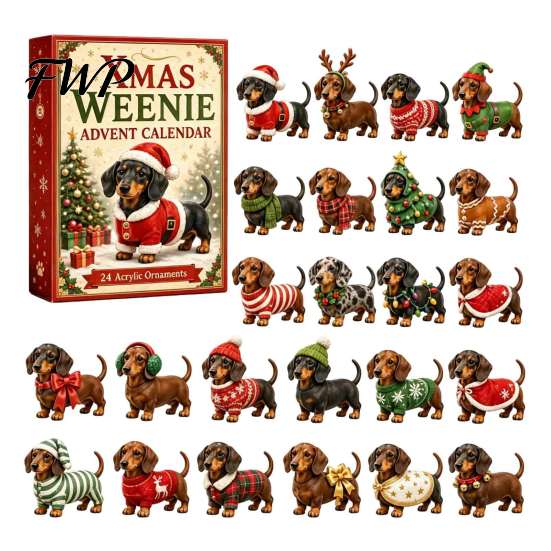 Cute Sausage Dog Figurine 2026 Dachshund Advent Calendar, 24 Days Collectible Surprises with 2D Holiday Seasonal Home Accents Festive Puppy