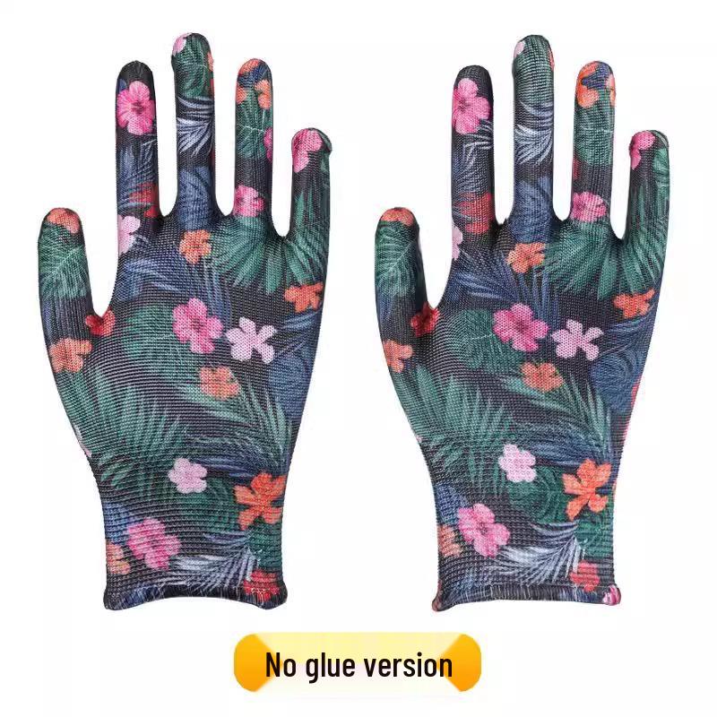 Women's Non-Slip Breathable Nylon Work Gloves - Durable, Thin, and Patterned for Labor Protection