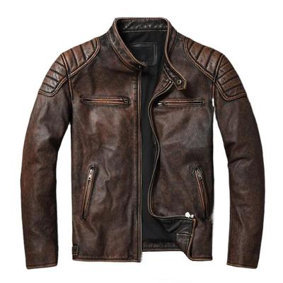 Giacca in vera pelle di vacchetta vintage gialla marrone cinese taglia uomo giacca da motociclista abbigliamento da motociclista uomo primavera autunno taglia asiatica 6XL