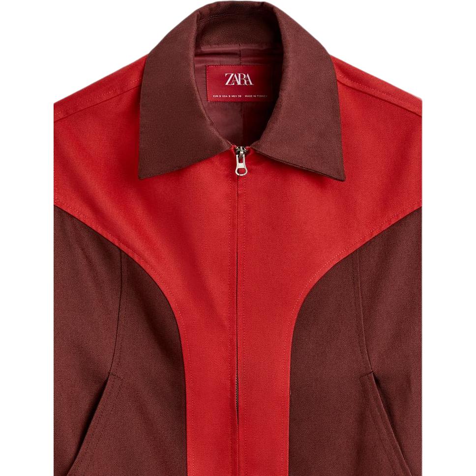 Zara Jaqueta Unissex com Zíper Curto em Bloco de Cores e Logo Colaboração X Harry Lambert FW24 Vermelho 06861317-600