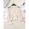 Fashion V-neck Single Breasted Crocheted Flower Cut Out Knitting Cardigan Outer Long-Sleeves Air Conditioning Shirt Sun Protection Clothing for Women