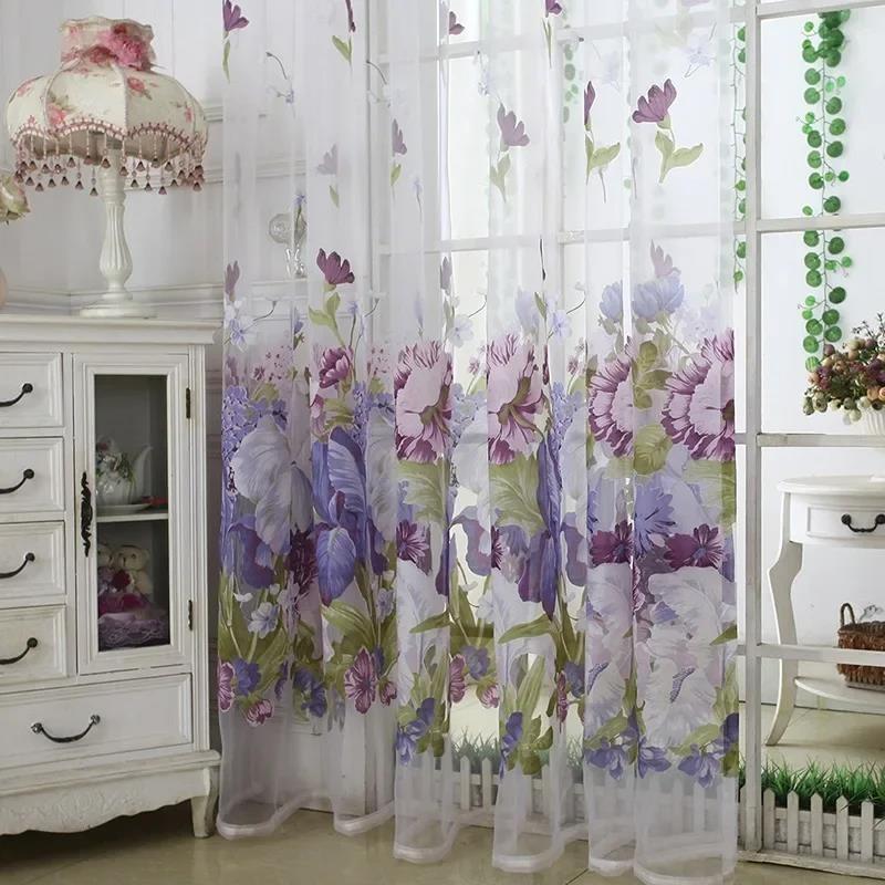 Hot salePractical Floral Tulle In Sheer Curtains For Living Room The Bedroom Kitchen Shade Window Treatment Curtain Blinds Panel