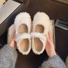 Fashion Autumn Woolen Fur Women Warm Cotton Flats Shoes Concise Outdoor Soft Sole Shoes Ladies Comfort Mary Jane Shoes