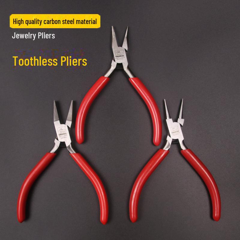 Toothless Spring Pliers for Jewelry Making - Red Handle, 130mm, Suitable for Gold, Silver, and Copper Wire Winding.