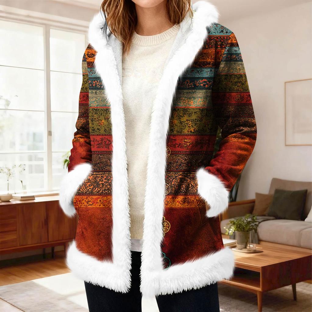 Lässiger Damen-Fleece-Kapuzen-Cardigan mit Taschen Warme Oberbekleidung