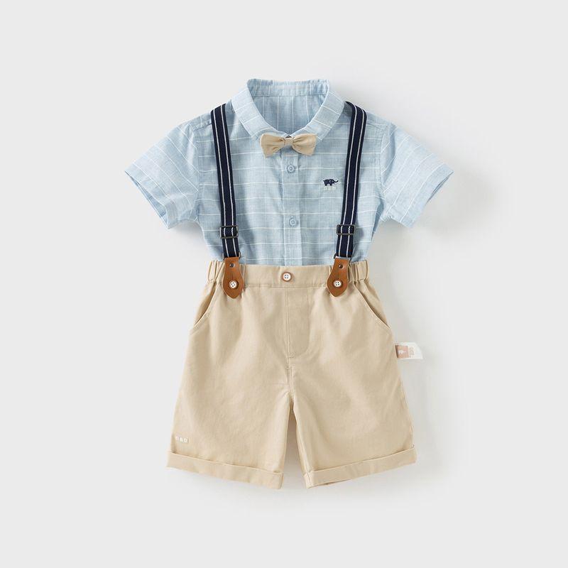 David Bella Boys  Overalls Set Summer Outfit Children s Academy Style Five-Point Pants Two-Piece Performance Outfit Far Sky Blue [Ready Stock] 73