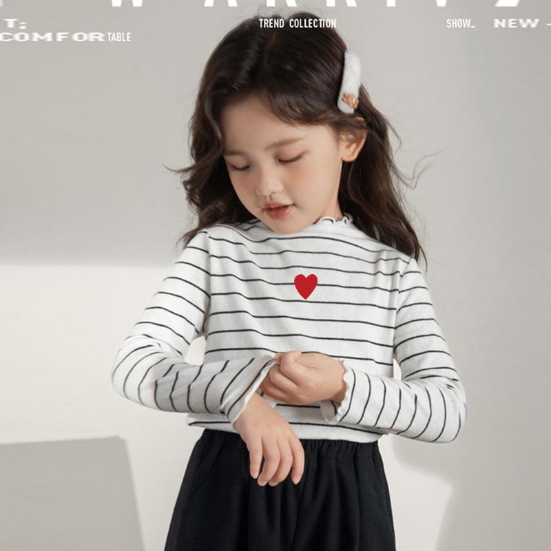Girls  Striped Lace Collar Fleece Long Sleeve Top for Autumn/Winter 110 cm