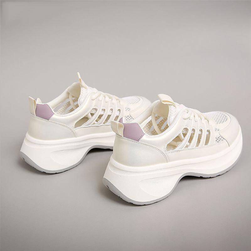 Summer Hollow Breathable Dad Shoes Women's Thick-soled Soft-soled Sports Shoes and White Sneakers