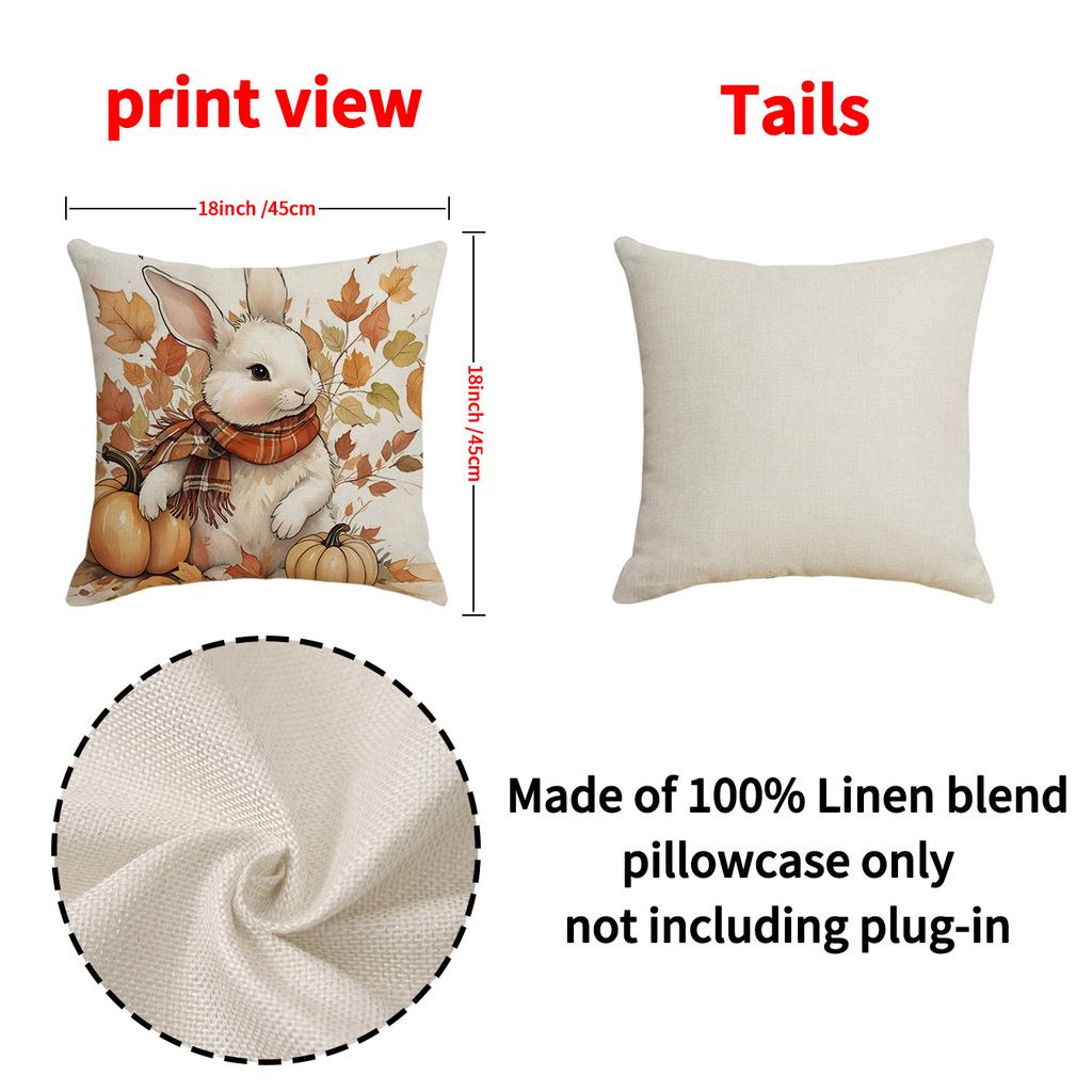 Cartoon Cute Rabbit Printed Pillow Cover Autumn Harvest Thanksgiving Atmosphere Decorative Sofa Pillow