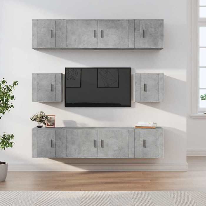 Meuble TV - Ensemble 8 pièces Maison Exclusive - Gris béton - Bois d'ingénierie - Mural, grand rangement