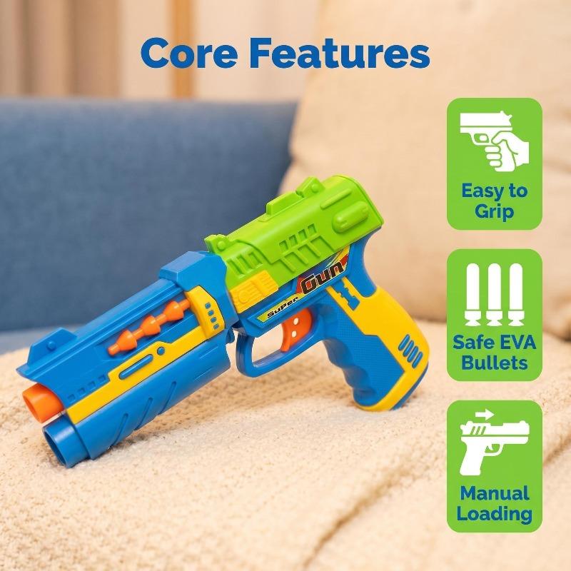 Manual Dart Blaster Toy Gun with 5 Soft Darts Easy Operate Colorful Educational Toy Pistol Outdoor Shooting Practice Sports Toy