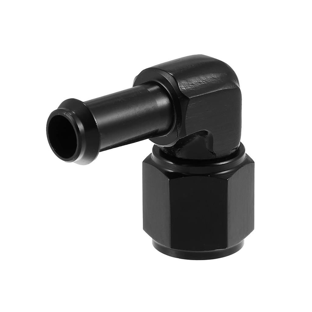 uxcell Car Fuel Hose Fitting Adapter 90° Female AN6-9.5mm Swivel Hose Barb Fitting Aluminum Alloy Black