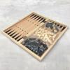 Folding Wooden Chess Backgammon Set with Storage Case Round Pieces