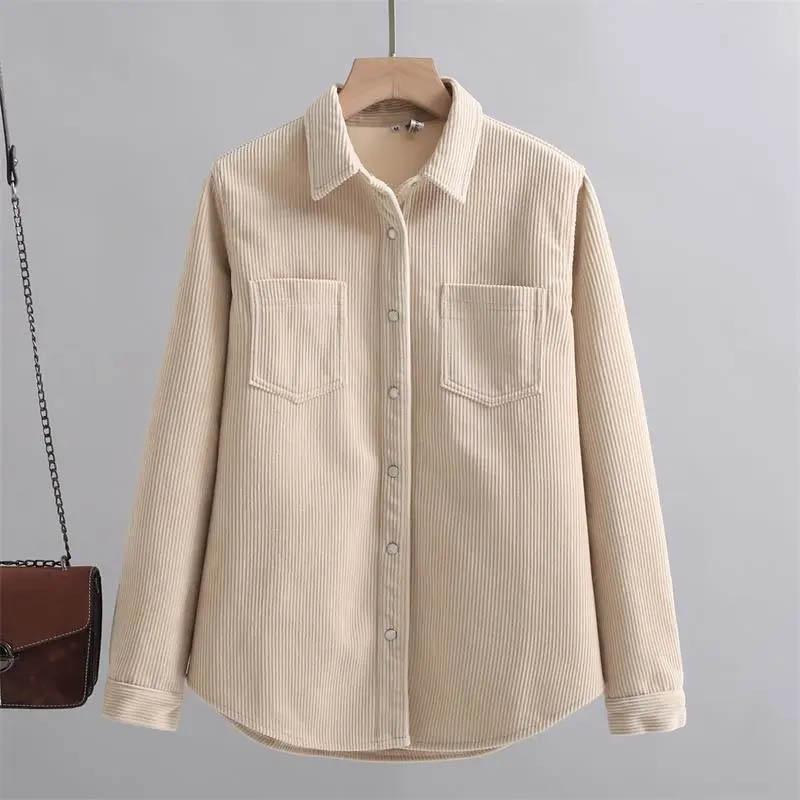 

Рубашка-пальто для женщин Хлопковая блузка оверсайз свободного кроя Повседневная с длинным рукавом Мягкий свободный топ-рубашка XL бежевый