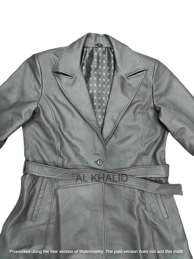 Cappotto Trench Grigio da Donna Fatto a Mano Pelle Vera Agnello Lungo Elegante da Festa