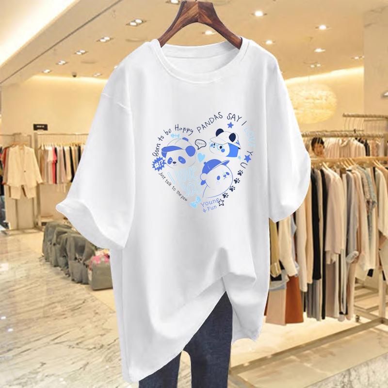 

Pure cotton 2025 new short-sleeved loose T-shirt women s summer shirt printed round neck commute S