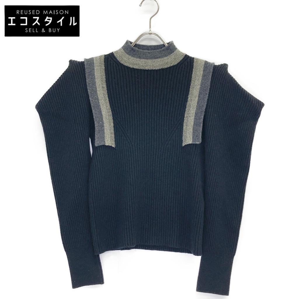 UNITED TOKYO Black 143330008 Wool Blend Cocoon Shoulder Knit Tops FREE blackUsed