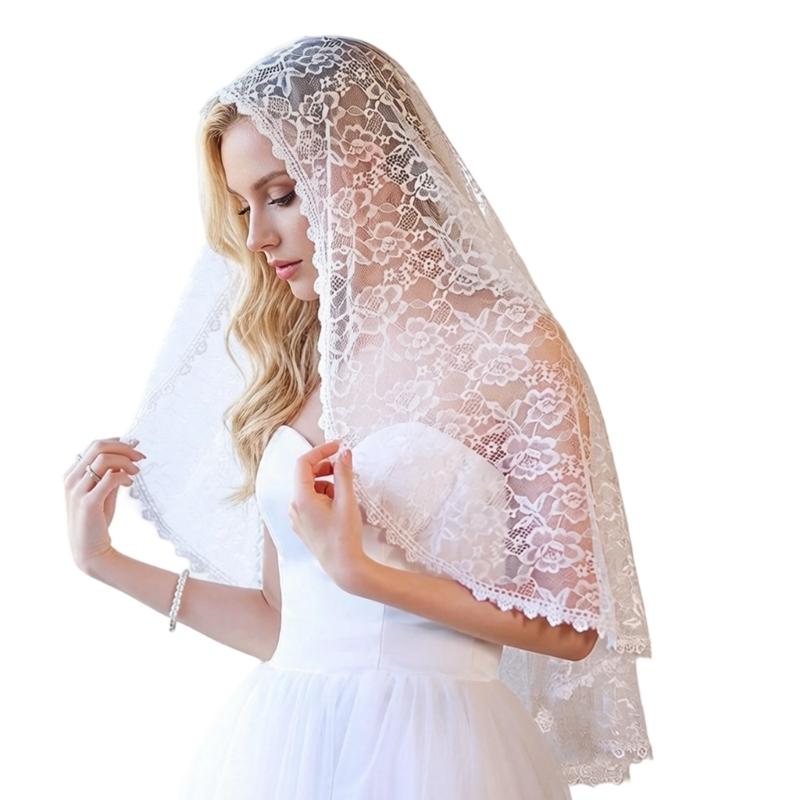 Elegant Lace Bridal Veils With Embroidery Flower Tulle Mantilla Women Church Shawl Wrap For Wedding And Special Occasion