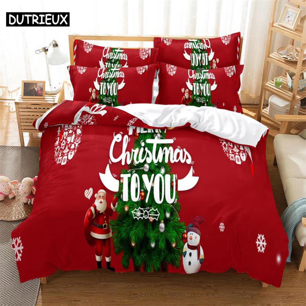 Red Christmas Duvet Cover Set King Queen Size for Single Double Bed Linens Quilt Comforter Pillow Case 3D Full Twin 3PCS 2PCS