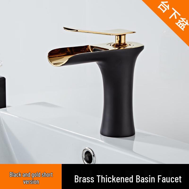 TLXT Black Gold Deck-Mounted Bathroom Basin Faucet with Hot & Cold Water