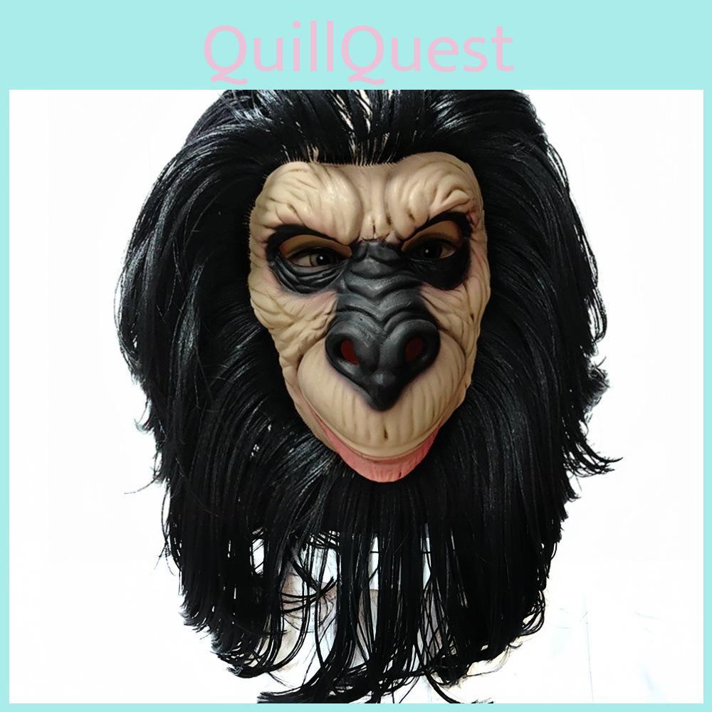 Latex Schwarzes Langes Haar Affenkopfmaske Für Halloween-Kostüme Und Party-Rollenspiel