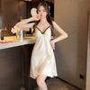 New sexy women's ice silk pajamas summer thin lace suspender nightgown nightgown two-piece set loungewear with chest pad