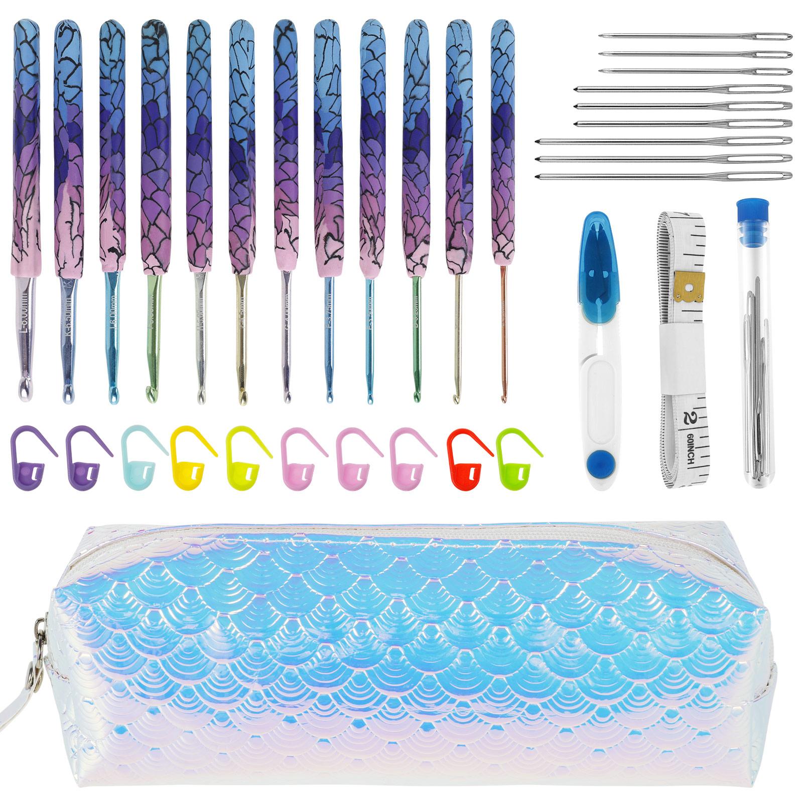 Набор из 12 крючков для вязания с сумкой-органайзером для свитеров, амигуруми и поделок из пряжи. Полный стартовый набор для любителей вязания крючком