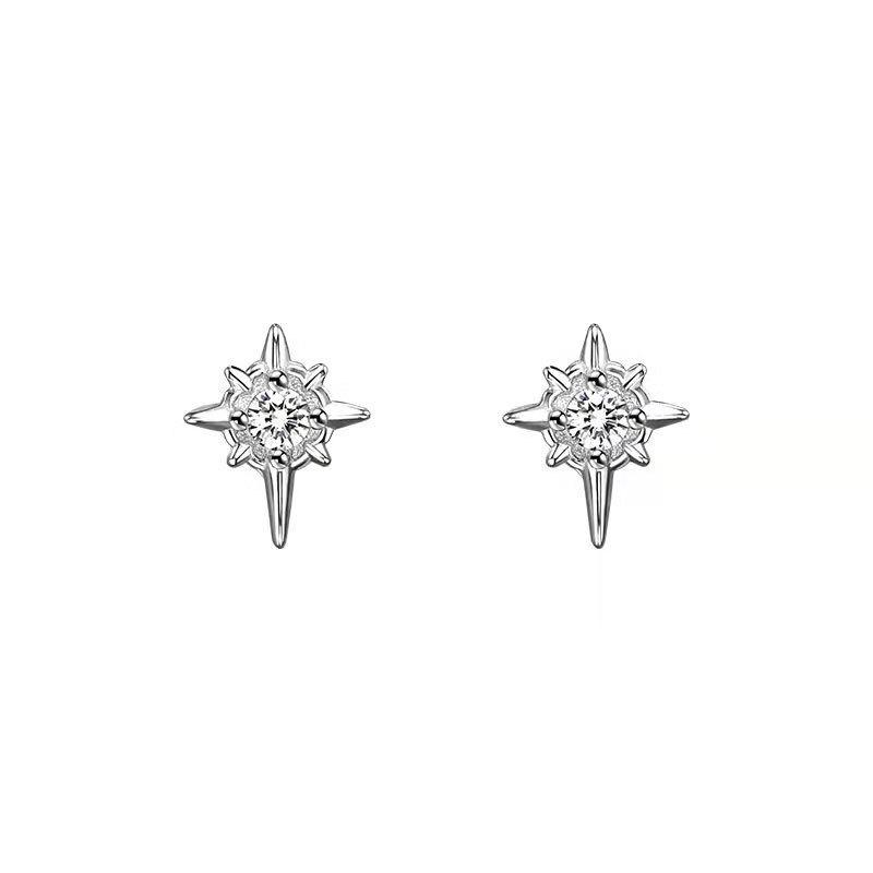Shiny Zirconia Eight-Pointed Star Stud Earrings: Korean-Japanese Retro Hip Hop Fashion for Women