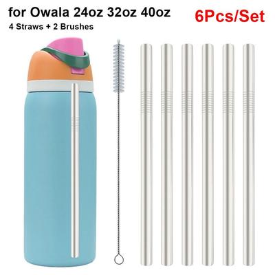 6Pcs/Set With Brush Stainless Steel Straw 10mm Reusable Water Bottle Straw Cup Replacement Straw