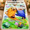 Flannel BlanketAdventure Time Cartoon Custom Name Text Personalized Soft Warm Throw Blanket Home Decor Gift
