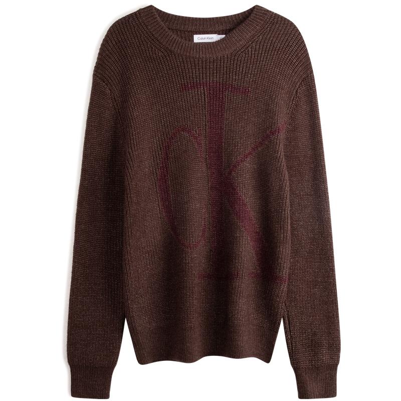 Calvin Klein Commuter Letter Jacquard Melange Crew Neck Sweater Men Sweater Volcanic-Brown 40QM330